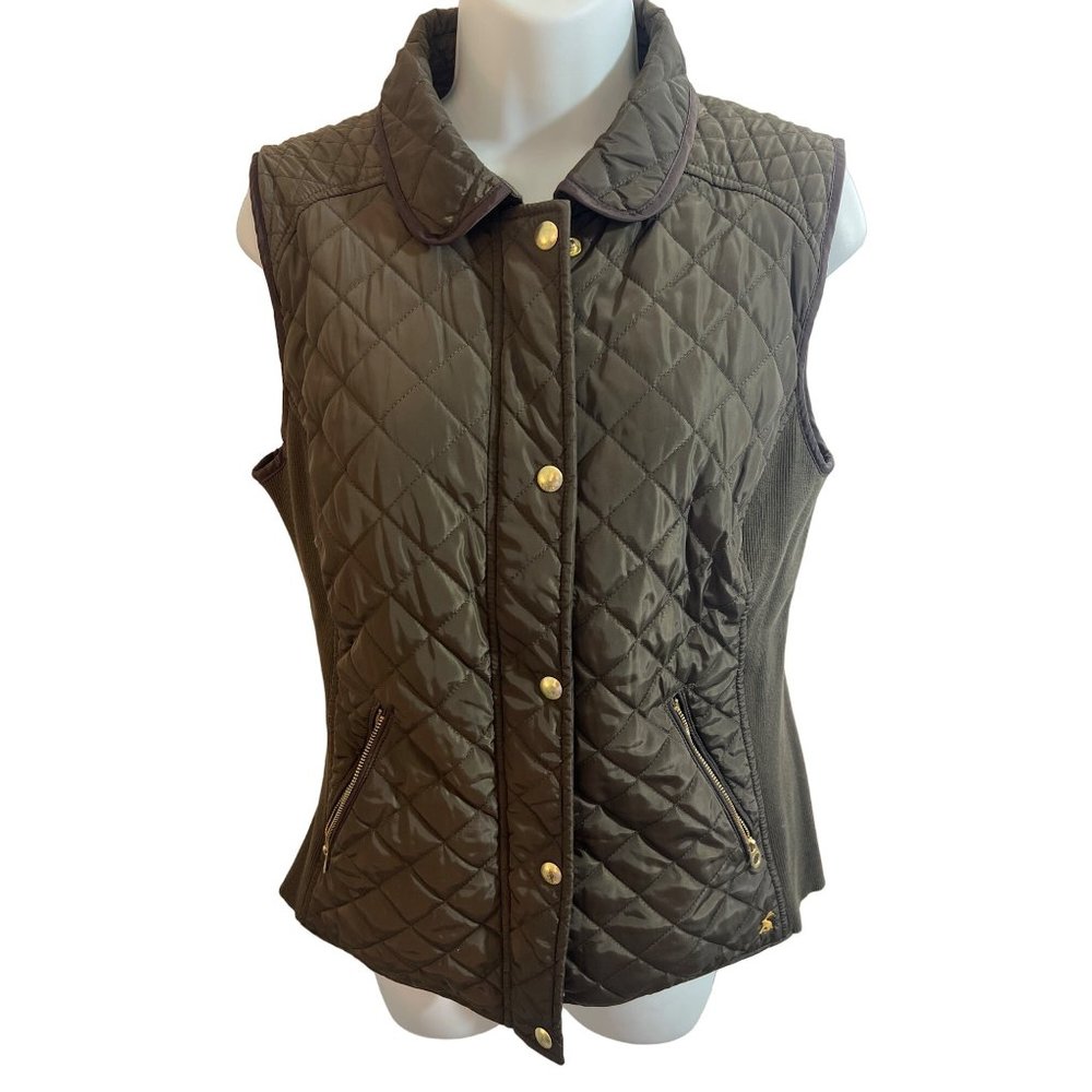 JOULES GREEN AND GOLD ZIPPER WOMENS PUFFER VEST SIZE 8